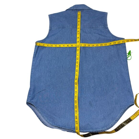 Luna Pier Denim Sleeveless Button-Front Shirt Western Rose Feather Print SZ:L - Picture 7 of 7